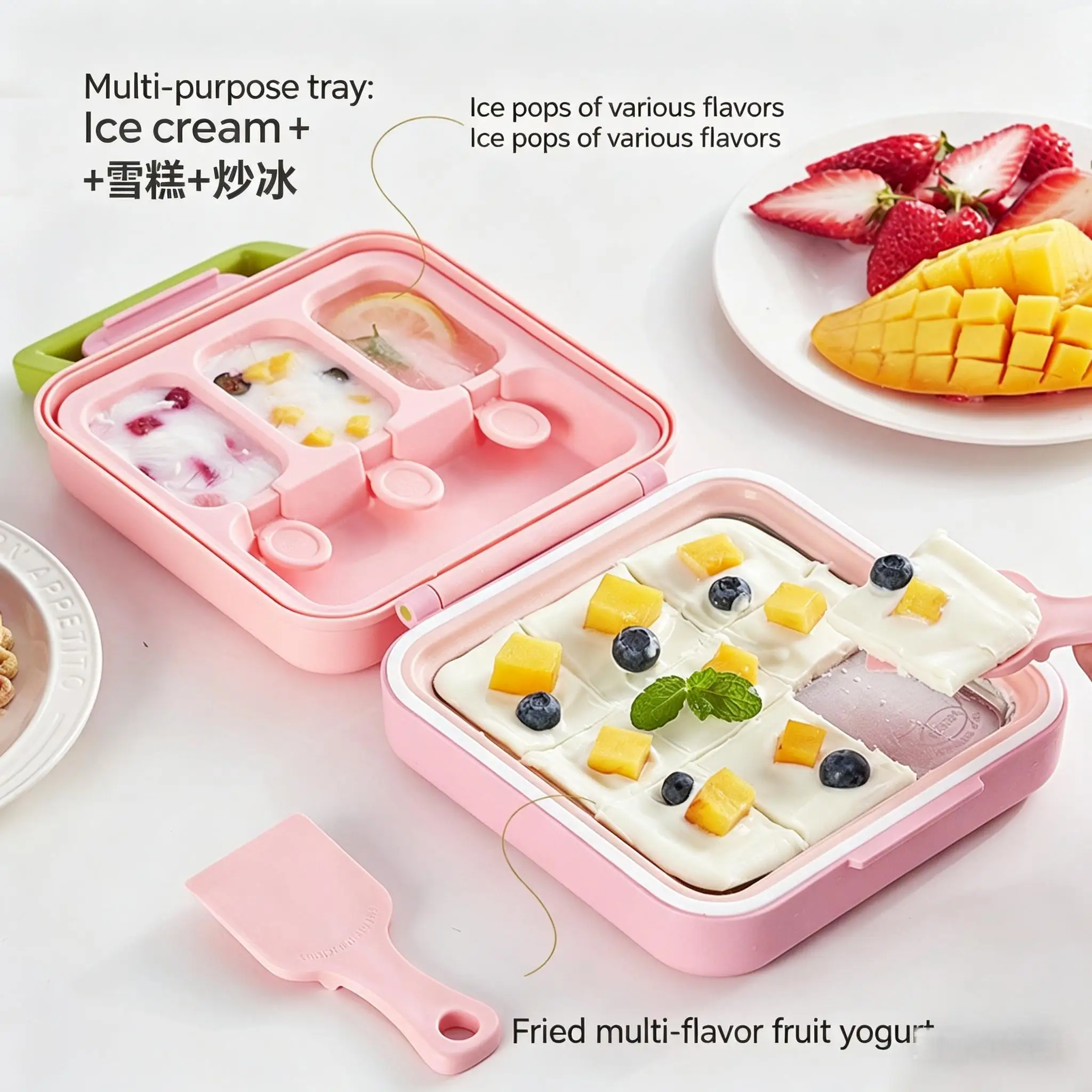 

Ice Cream Roll Maker Pan Non Electric Fried Ice Machine DIY Manual Frozen Yogurt Sorbet Maker with Scrapers and Molds Set