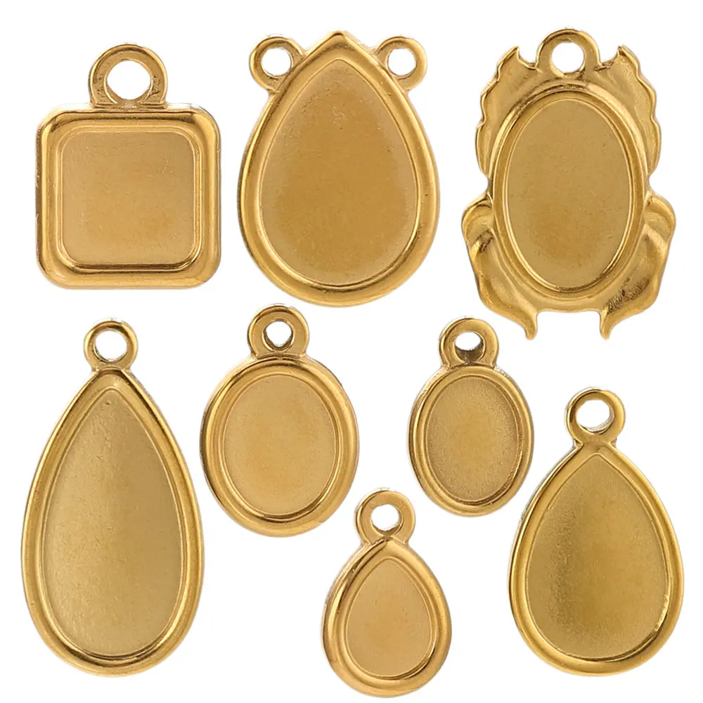 5 bases para colgantes de acero inoxidable, forma ovalada y gota