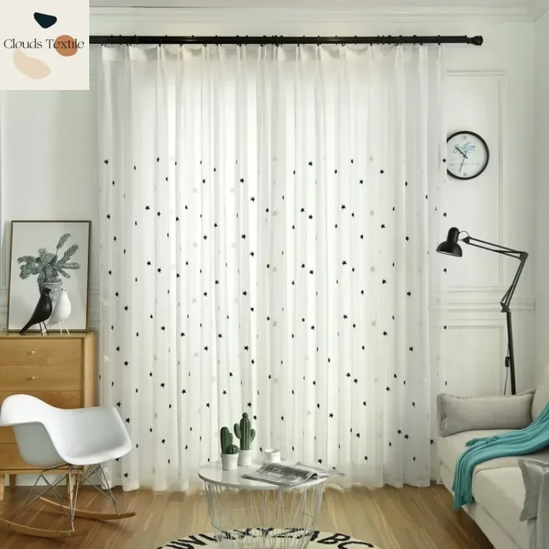 

Black Small Star Curtains for Living Dining Room Bedroom Fabric Finished Bed Curtains Mosquito Netting New
