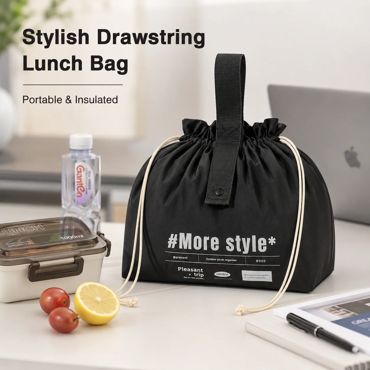 Portable Large Capacity Lunch Bag Waterproof Fldable Lunch Box Handbag Drawstring Cosmetic Bag