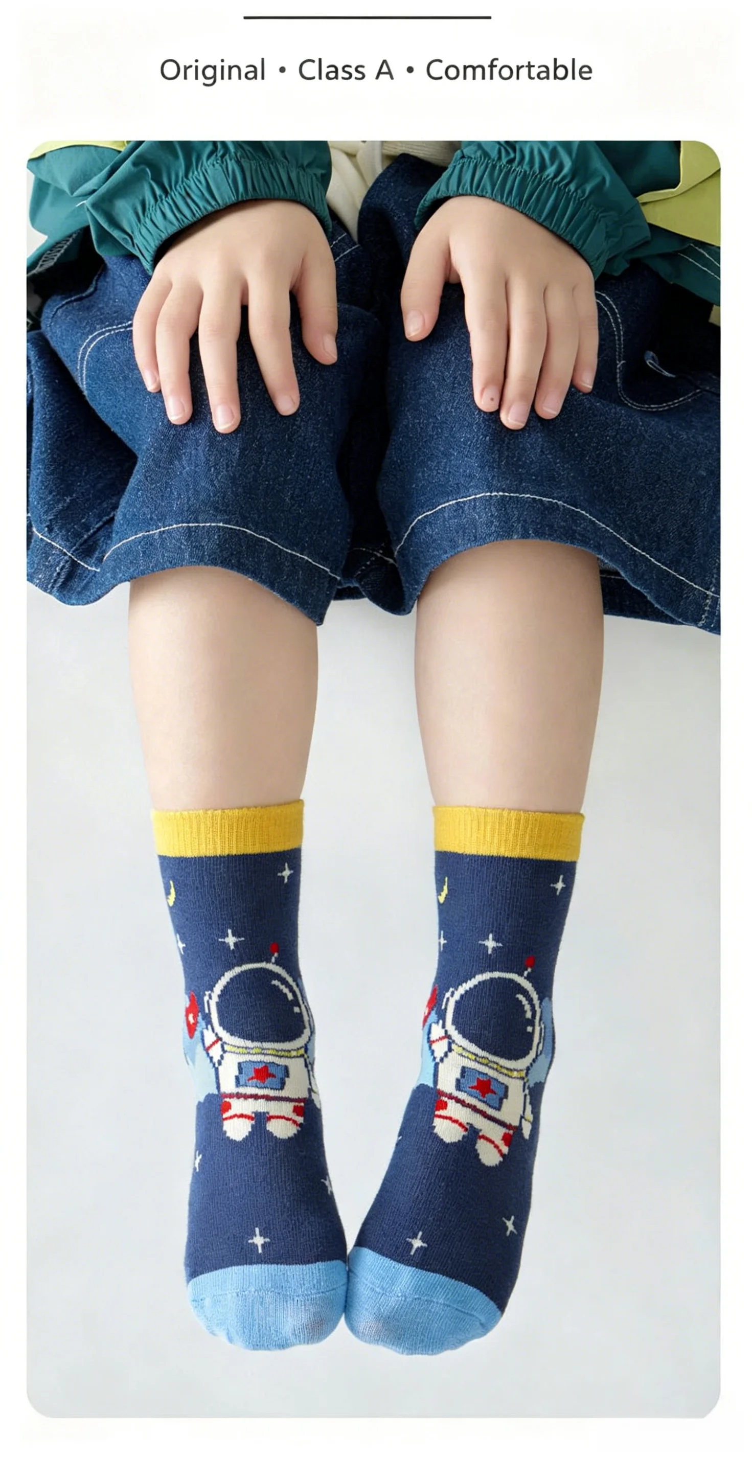 Baumwollsocken, 5 Paar, Socken für Jungen mit Cartoon-Astronauten-Motiv, Kinder-Wadensocken für Frühling und Herbst, Baby-Mädchen-Socken – Detail 3