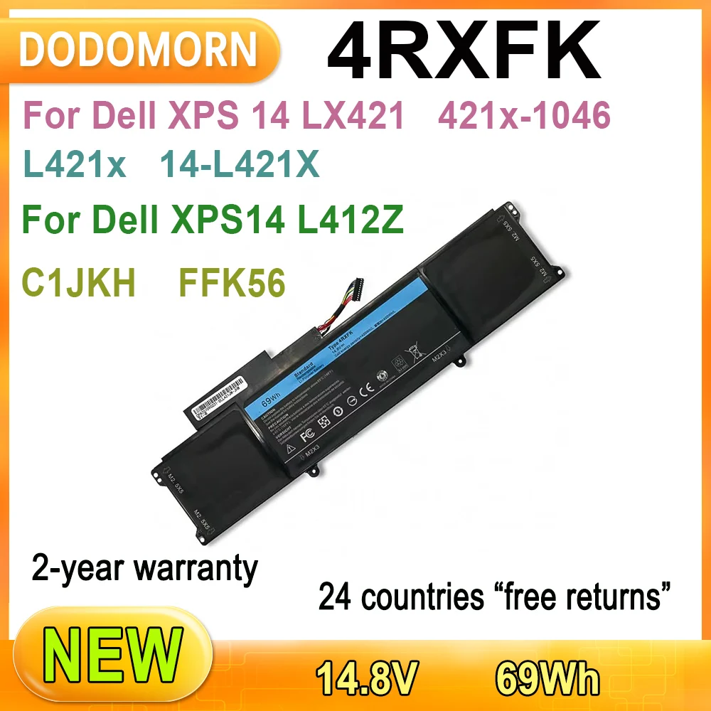 

NEW 4RXFK Laptop Battery For Dell XPS 14 LX421, 421x-1046,L421x,14-L421X,14 L412Z Ultrabook Series C1JKH FFK56 69Wh High Quality