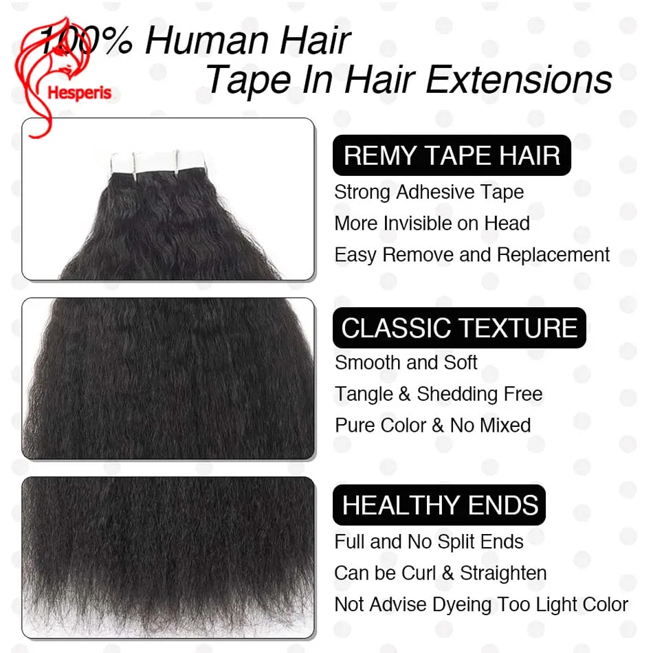 Cinta italiana Yaki en extensiones de cabello humano, 40 piezas, extensiones de cabello humano rizado, liso, doble dibujo