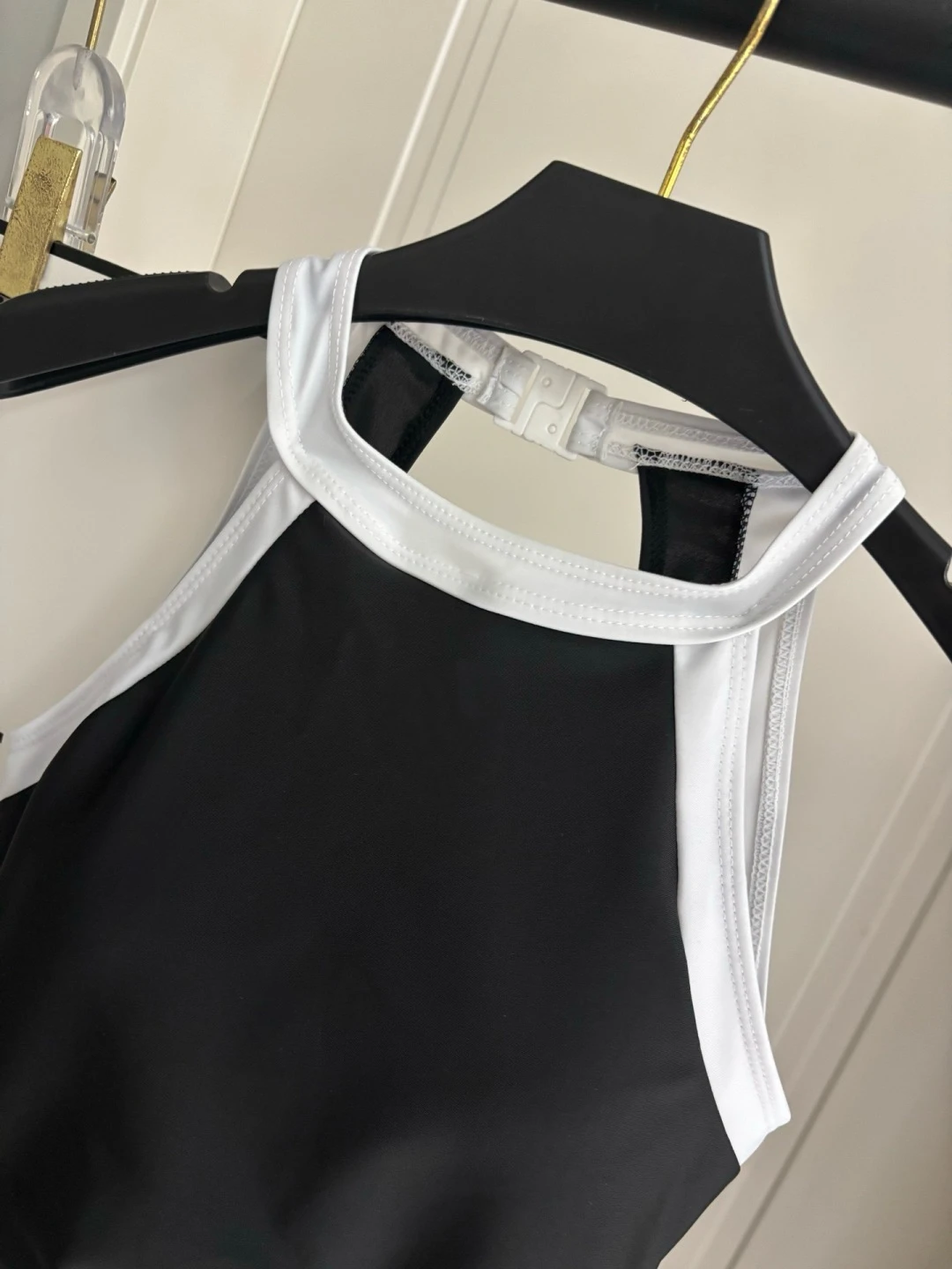 Women's Black White Contrast Panel Swimwear