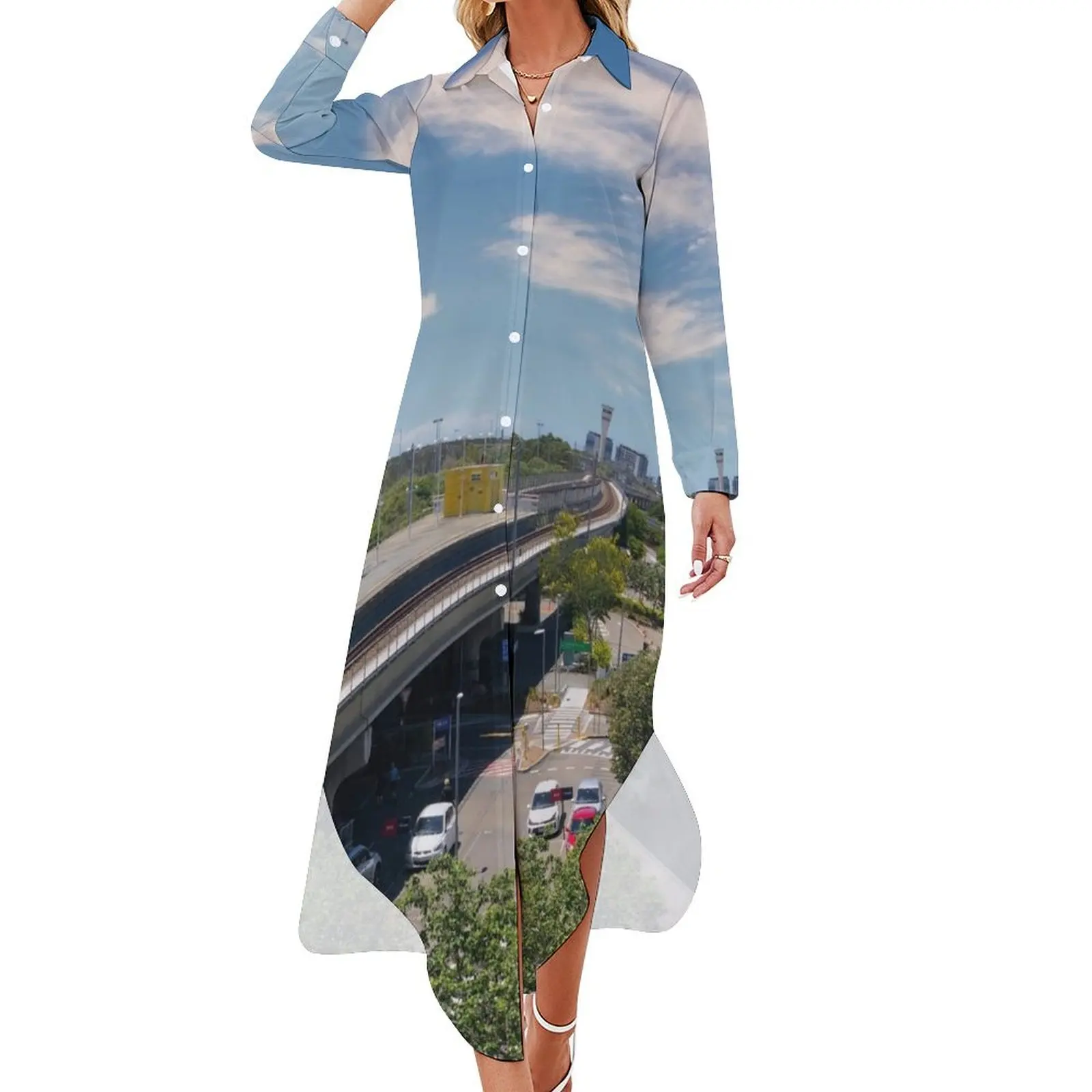 

Brisbane Airport Train Tracks Long Sleeved Shirt Dress evening dress ladies Dress women prom dresses evening women