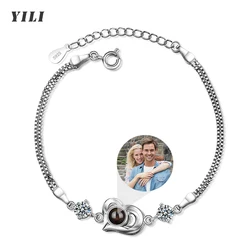 Personalized Photo Projection Bracelet Custom Heart Picture Bracelets I Love You Bracelet 925 Sterling Silver Memorial Jewelry