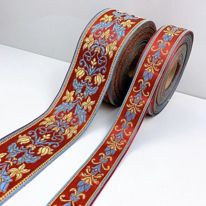 1M Ethnic Style Embroidery Ribbon Trim Strip Vintage Woven Jacquard Ribbon for DIY Costume Decorative Home Textile Accessories