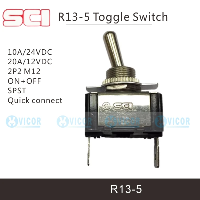 R13-5 10A24VDC 20A12VDC SPST 1NO1NC M12 toggle switches SCI 2P2 DC switch