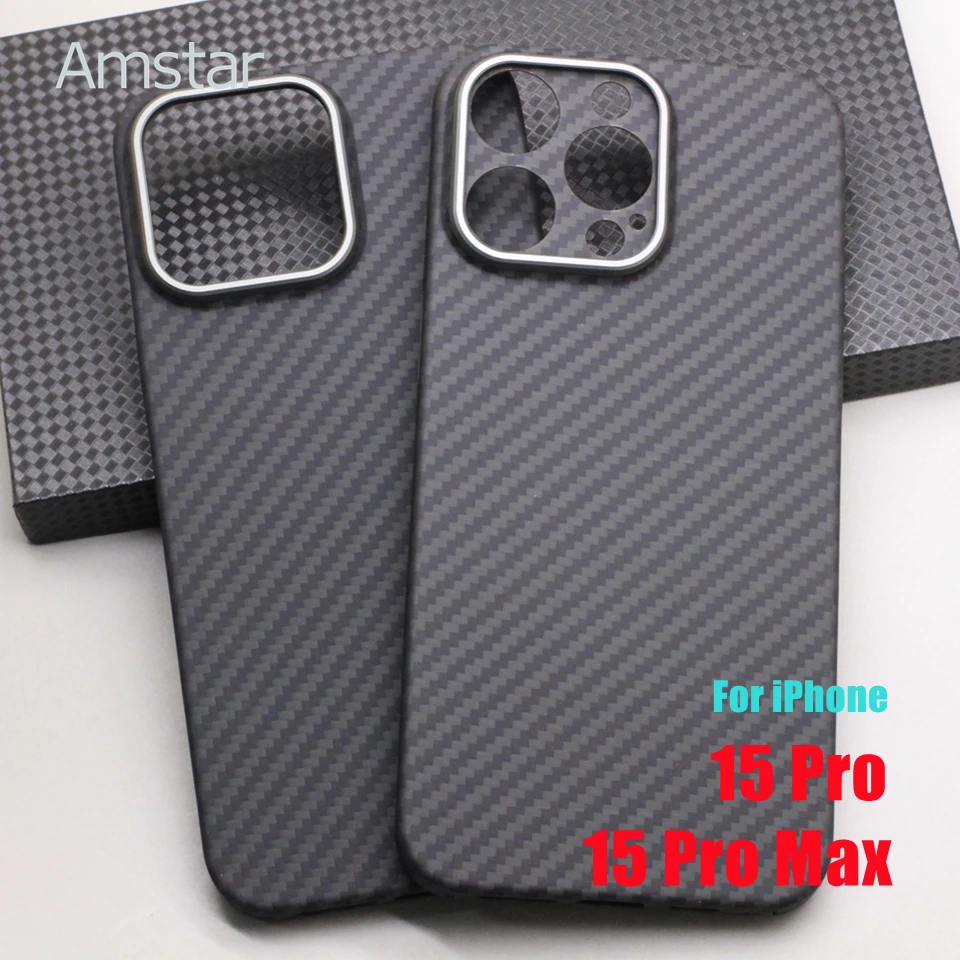 Amstar Luxury Carbon Fiber Phone Case for iPhone 15 Pro Max Premium Aramid Fiber Ultra-thin Cases Cover for iPhone 15 Pro