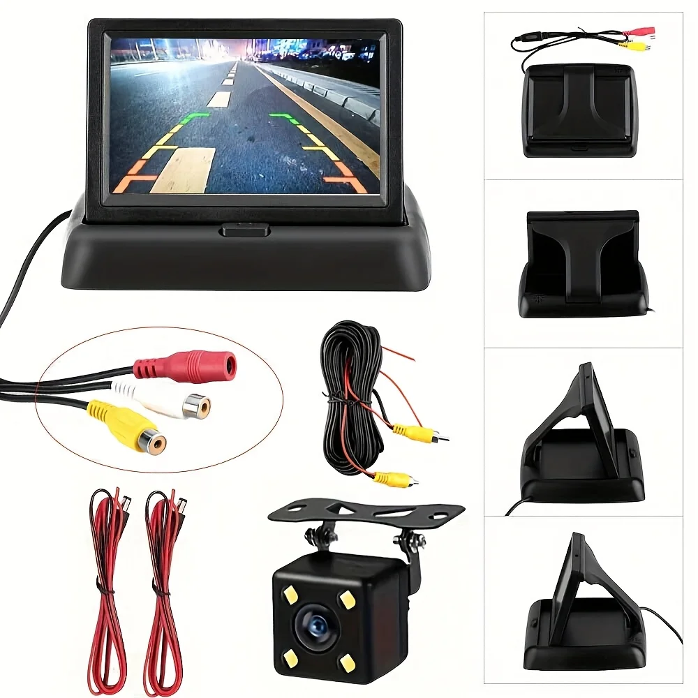 10.92cm Folding Monitor Ultra Clear HD Car Rearview Display 4LED Backup Camera Monitor Universal Kit