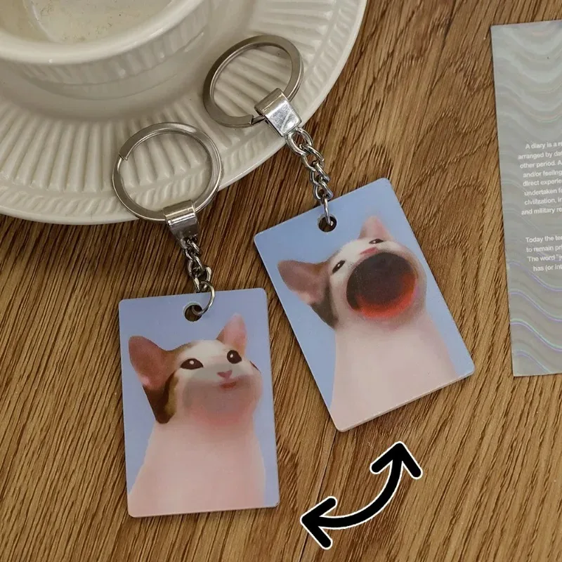 Cartoon Acrylic Keychain Personalized Creative Pok Mouth Cat Acrylic Keychain Fashion Dynamic Funny Playful Key Bag Accessories