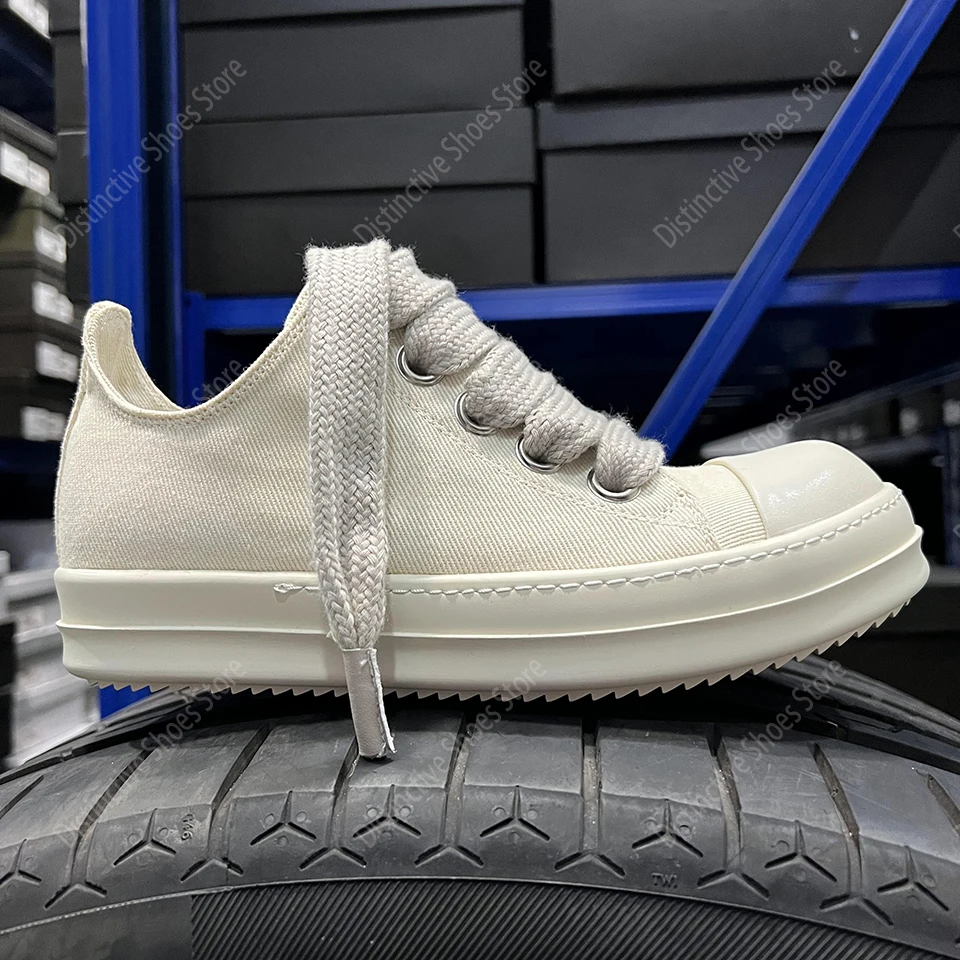 

Brand RO Men Canvas Shoes Jumbo Shoelace Canvas Shoes Men's Shoes Apricot Low Top Women's Sneakers Lace-up Men's Casual Shoes