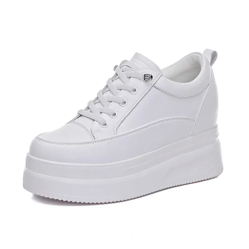 2025 Spring Autumn Genuine Leather Shoes Women Flats Elegant Platform Ladies Height Increasing Shoes 8cm Black White YX48350