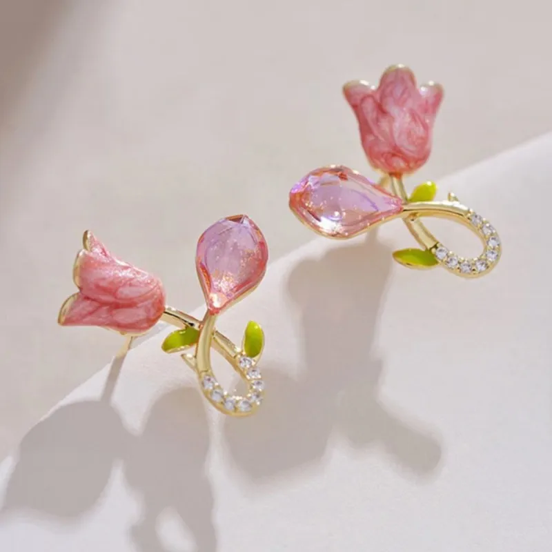 Creative and exquisite tulip earrings, multi-functional flower earrings, girl's birthday party jewelry, anniversary gift, teen s