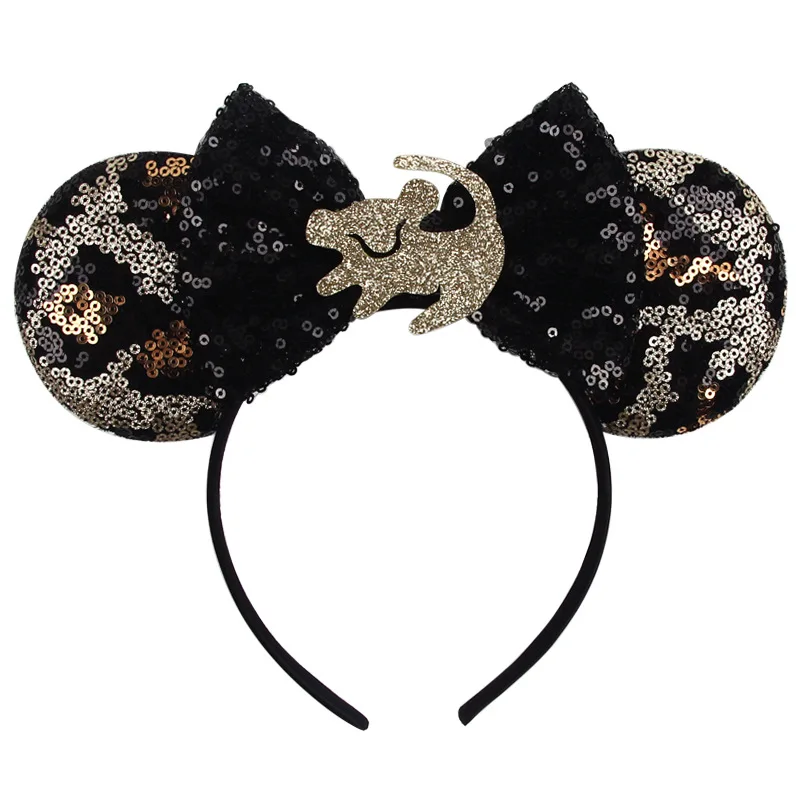 Disney levhart skvrnitý tisk čelenka mickey myš ušima čelenky pro dívčí kůzle ženy večírek flitry luk vlasy příslušenství dospělý hairbands