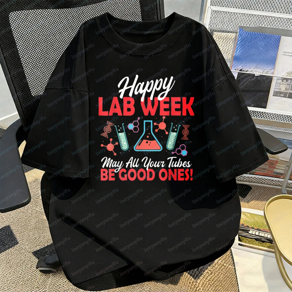 Happy Lab Week Science Theme T-Shirt Lab Tech Unisex Tee Cotton Summer Casual Fun Graphic Print Commuter Classics Women Clothes