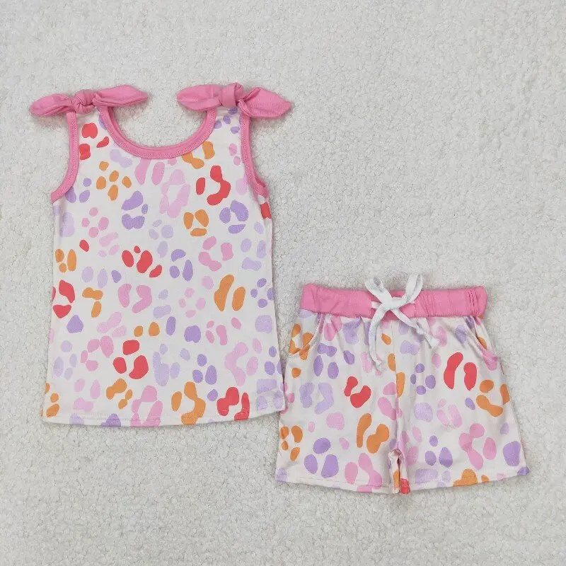 

X12.18 GSSO2081 Wholesale high-quality Summer baby girl colorful leopard print shorts set