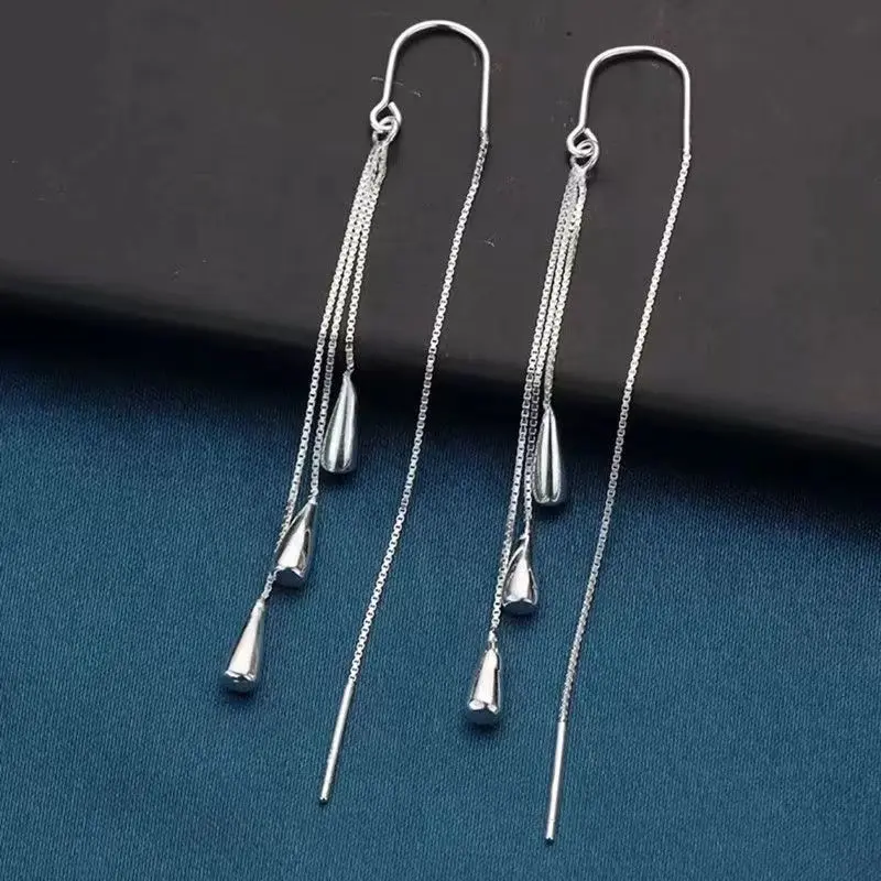 Silver Color Long Water Drop Tassel Earrings For Women Personalized Fashionable Daily Accessories Party Jewelry Birthday Gifts