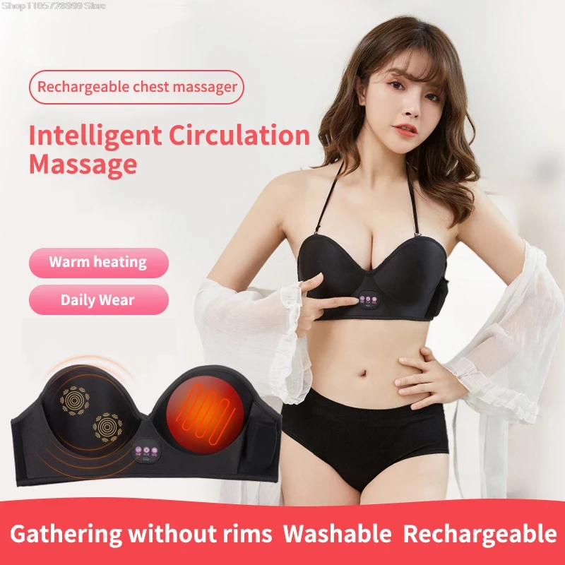 Electric Breast Massage Bra Infrared Heating Breast Enlargement Stimulator Enhancer Massager for Circulation & Discomfort Relief