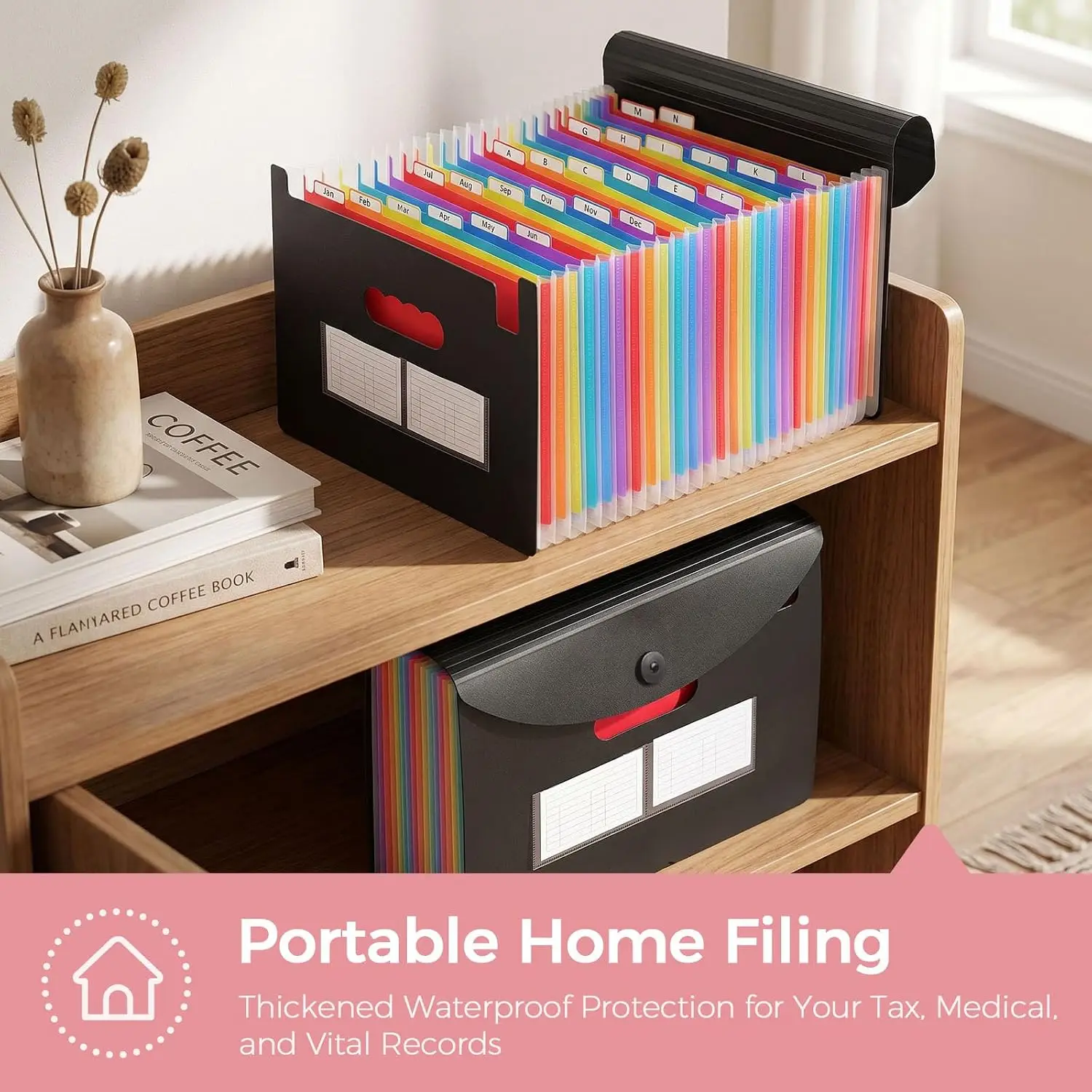 26 Pocket Accordion File Organizer with Label Stickers, Expanding Folder for A4 & Letter Size Paper, Document Organizer for Home Office School view 4