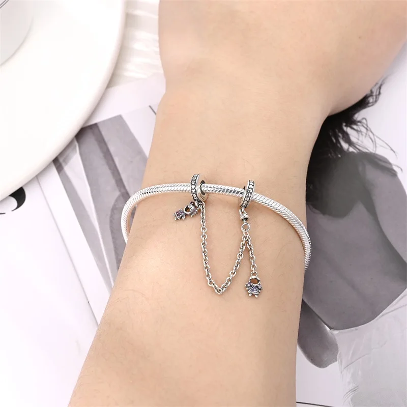 Popular 925 Sterling Silver Sister Safety Chain Charms Bead Fit Original Bracelet DIY Women Wedding Jewelry Gift