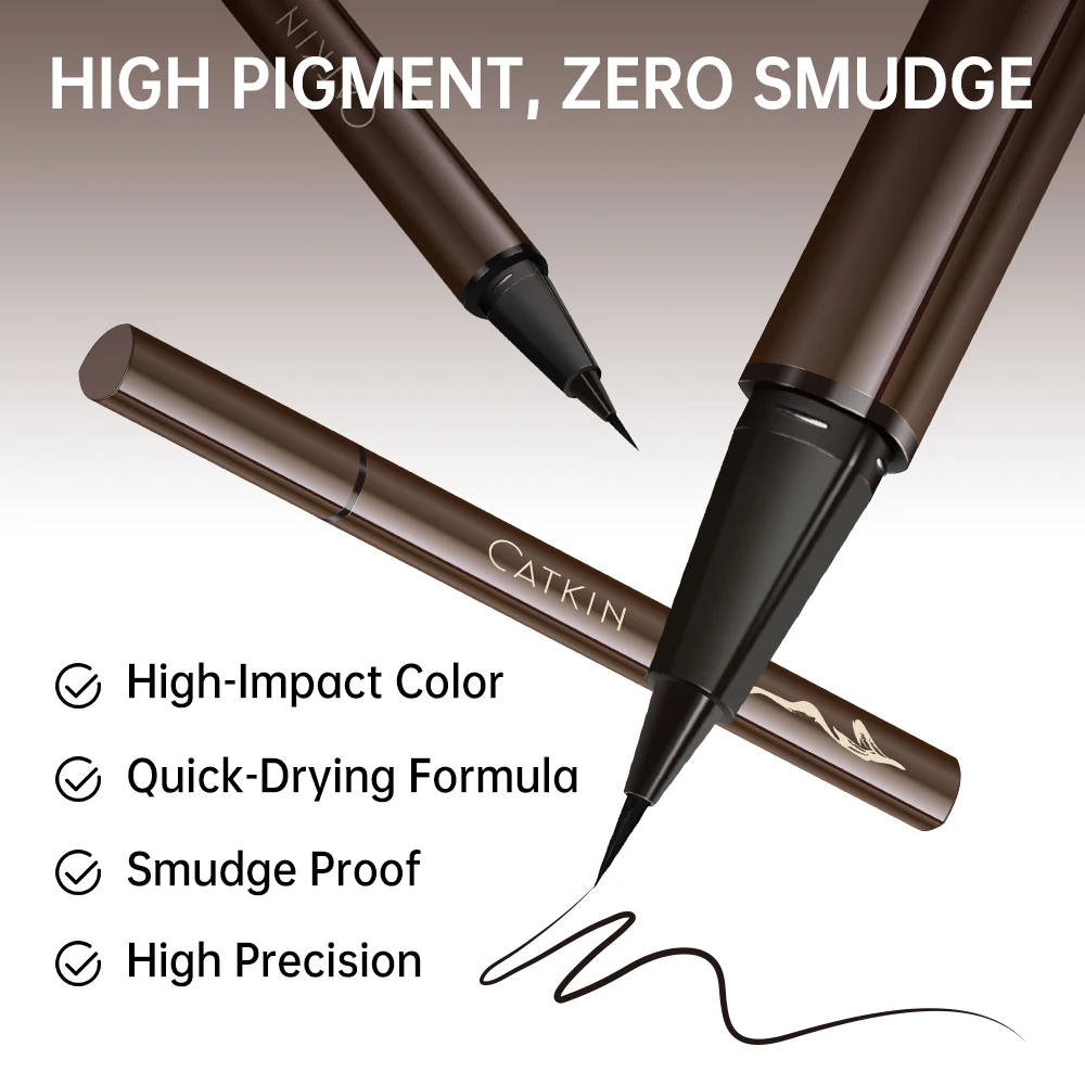 CATKIN waterproof zwarte vloeibare eyeliner is glad en langdurig, anti-vlekken, langdurig, niet-vervagend, ultieme nauwkeurigheid