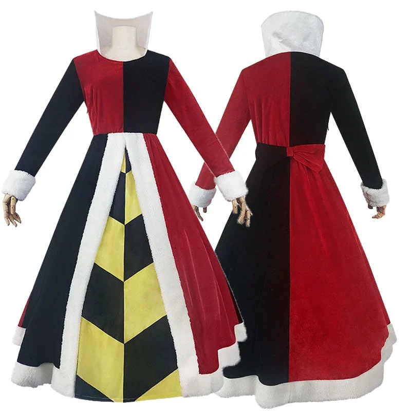 

Queen Of Hearts Cosplay Costume Adult Women High Collar Velvet Dress Halloween Masquerade Costumes Party