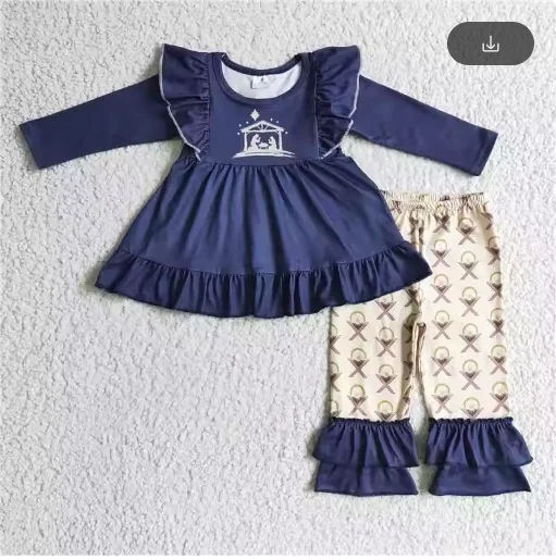 فستان الزي بالجملة بوتيك أزياء عيد الميلاد المهد طفل بنين بنات أخضر فاتح بأكمام طويلة بلوزات وبنطلون منقوش #1