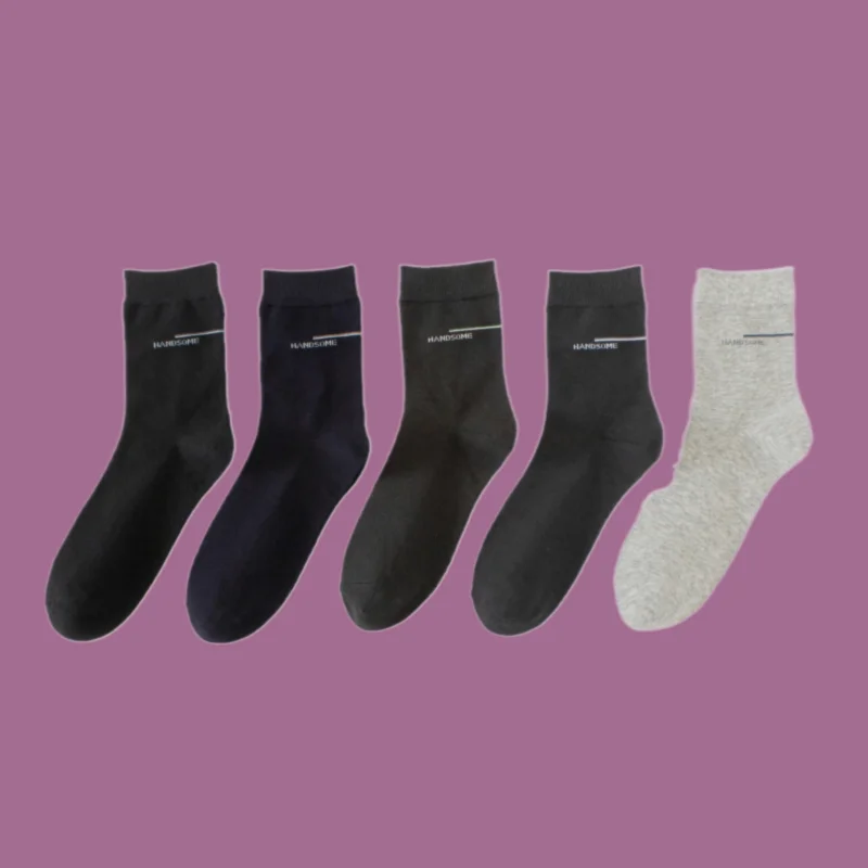 Chaussettes longues en coton pour hommes, respirantes, décontractées, polyvalentes, noires, absorbant la transpiration, mi-tube, affaires, nouveau, 5/10 paires