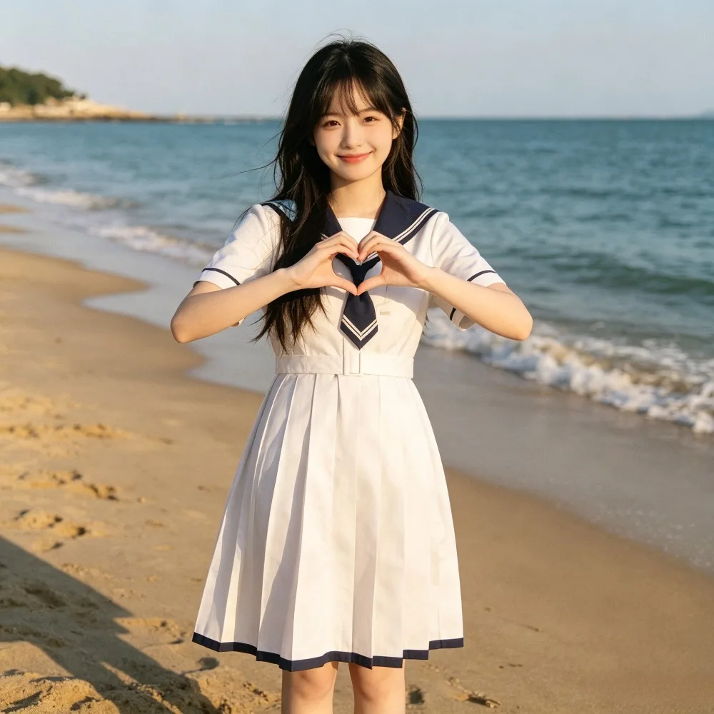 

Waist Slim Japanese JK Sailor Dress,Mid-Long A-Line Pleated School Uniform for Women,Daily Campus Outfit & Anime Cosplay Costume