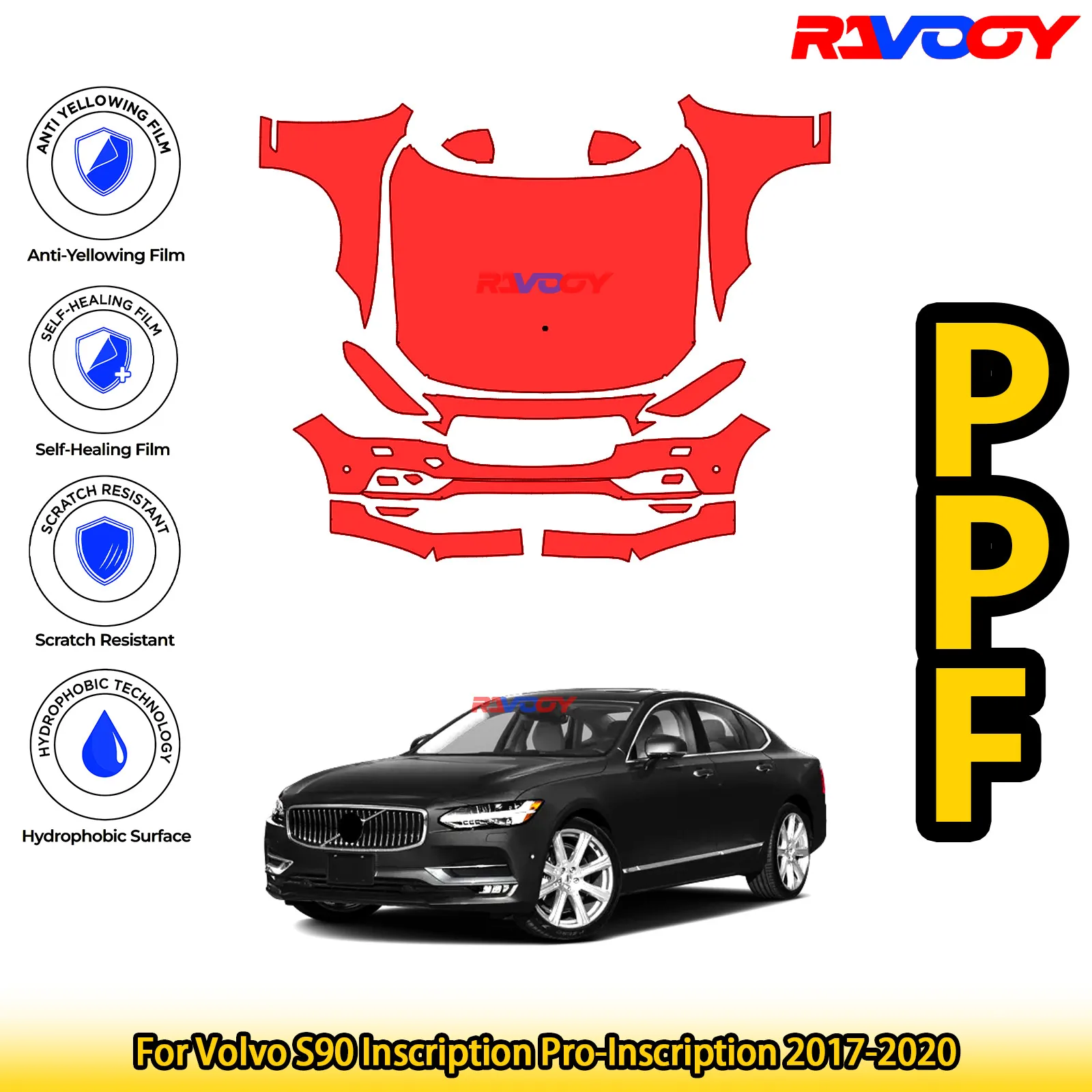 

For Volvo S90 Inscription Pro-Inscription 2017-2020 Glossy Matte Black Precut front PPF Kit Paint Protection Film