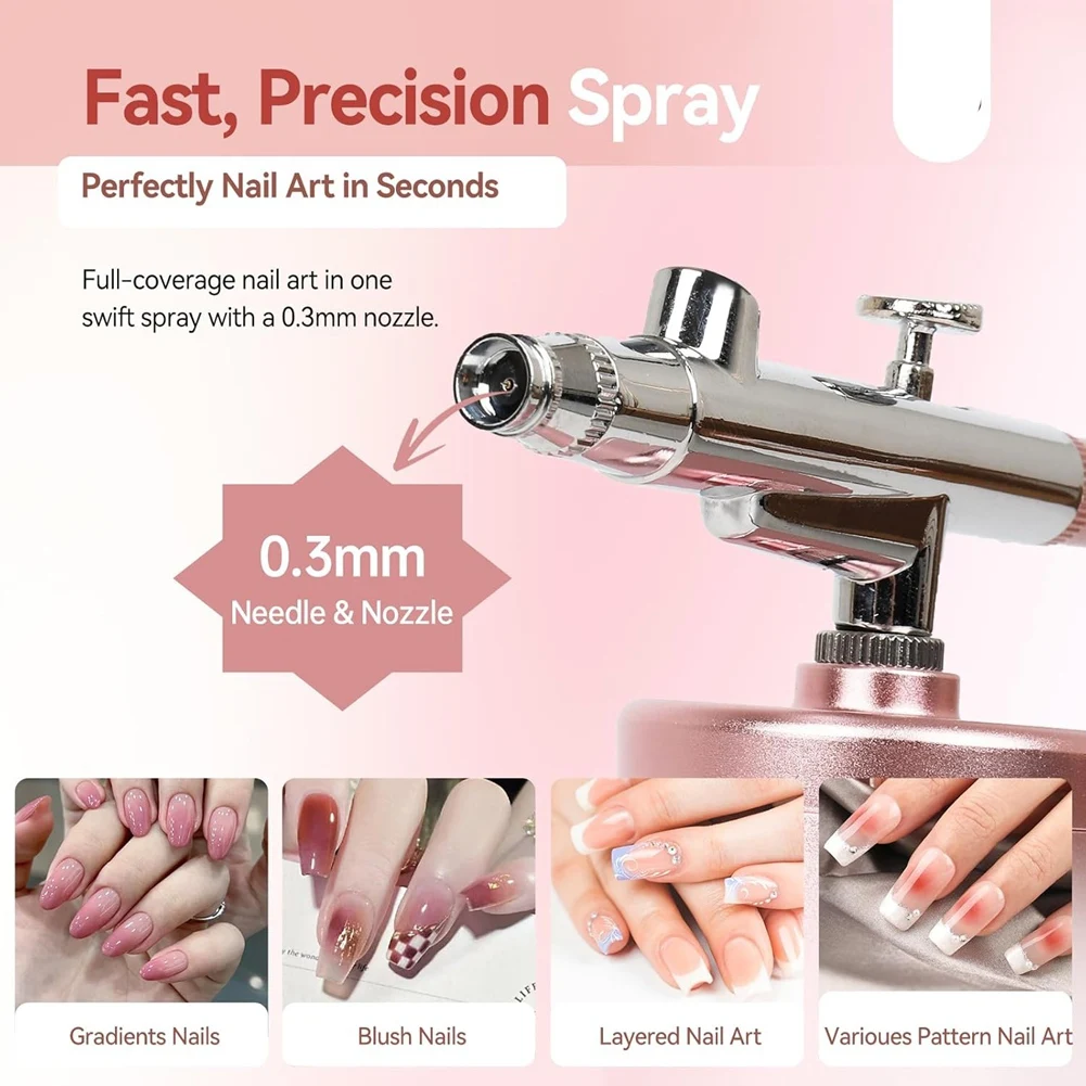 A77K Super-Stable Airbrush Kit: 25 PSI Airbrush for Nails Rechargeable Dual-Mode 0.3mm Nozzle Nail AirBrush Machine