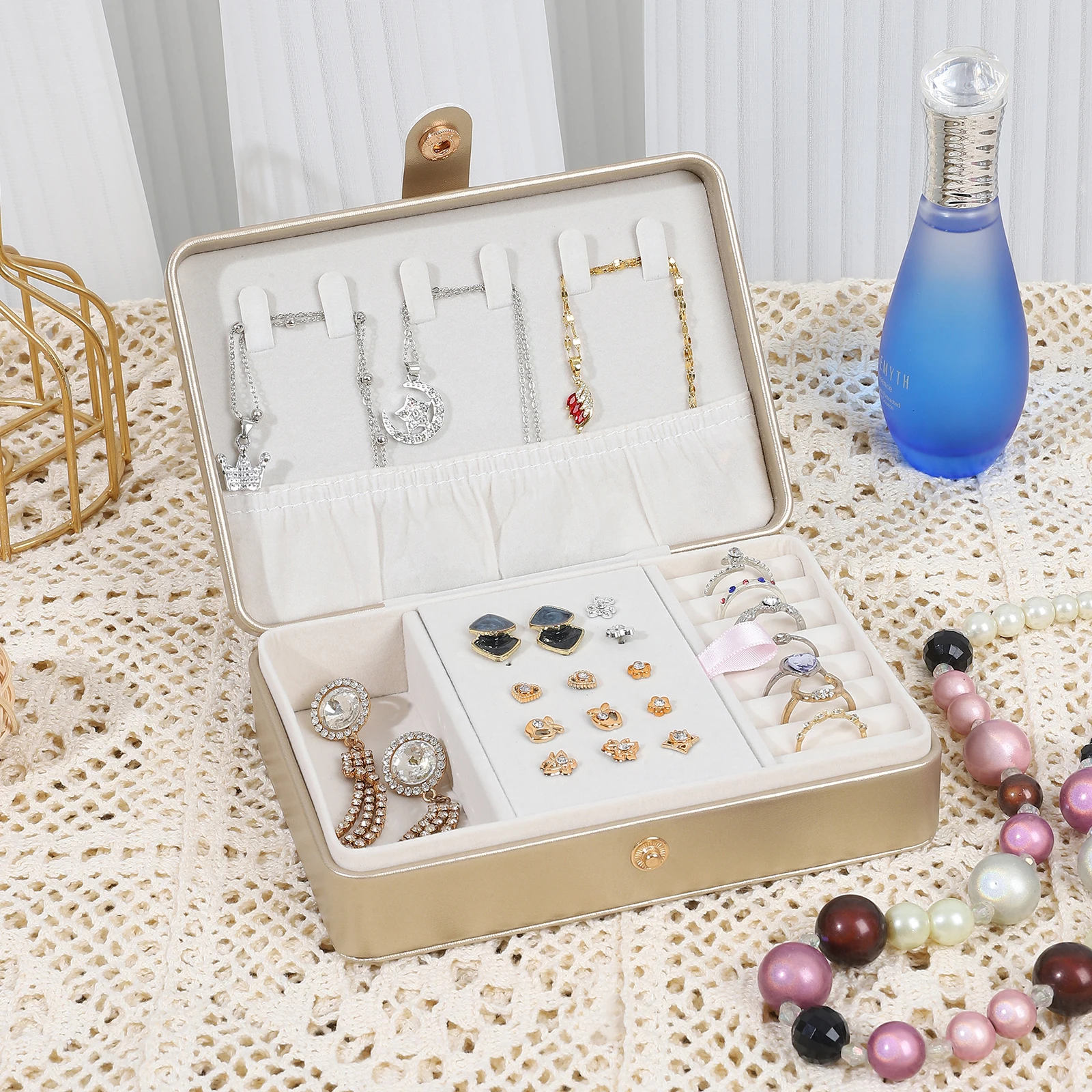 Portable Jewelry Organizer Box For Women Necklace Earring Ring Storage Display For Case Elegant Rhombus Design Gift
