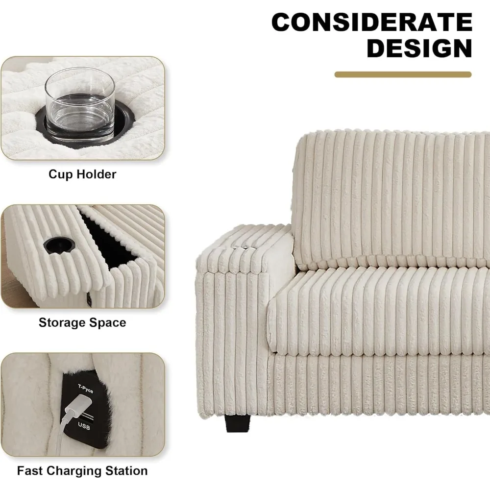 أريكة مقطعية كبيرة الحجم على شكل حرف L لغرفة المعيشة - أريكة معيارية سروال قصير مع مساحات تخزين ومقاعد عميقة #3