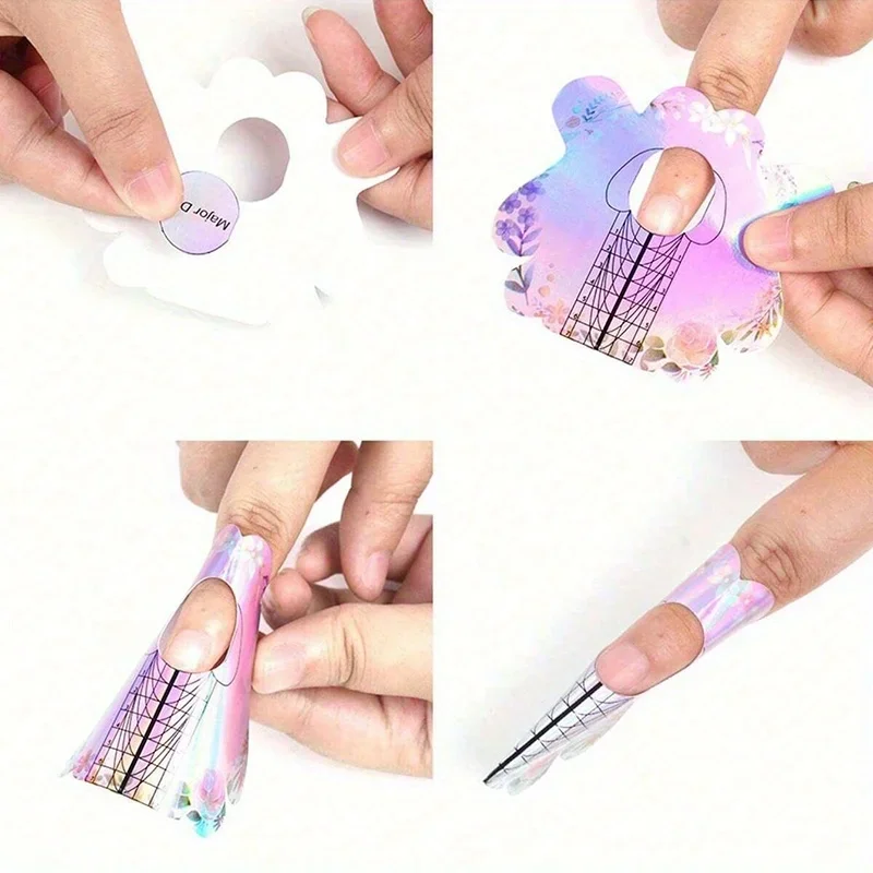 100Pcs Nails Art UV Gel Tips Extension Builder Form Acrylic French Printed Nail Tip Stencil Stickers for Manicure Tools