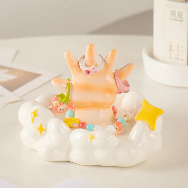 Ceramic Jewelry Tray with Cloud Star Design Cute Desktop Decoration and Jewelry Organizer Stand Ideal Gift for Girls or Friends