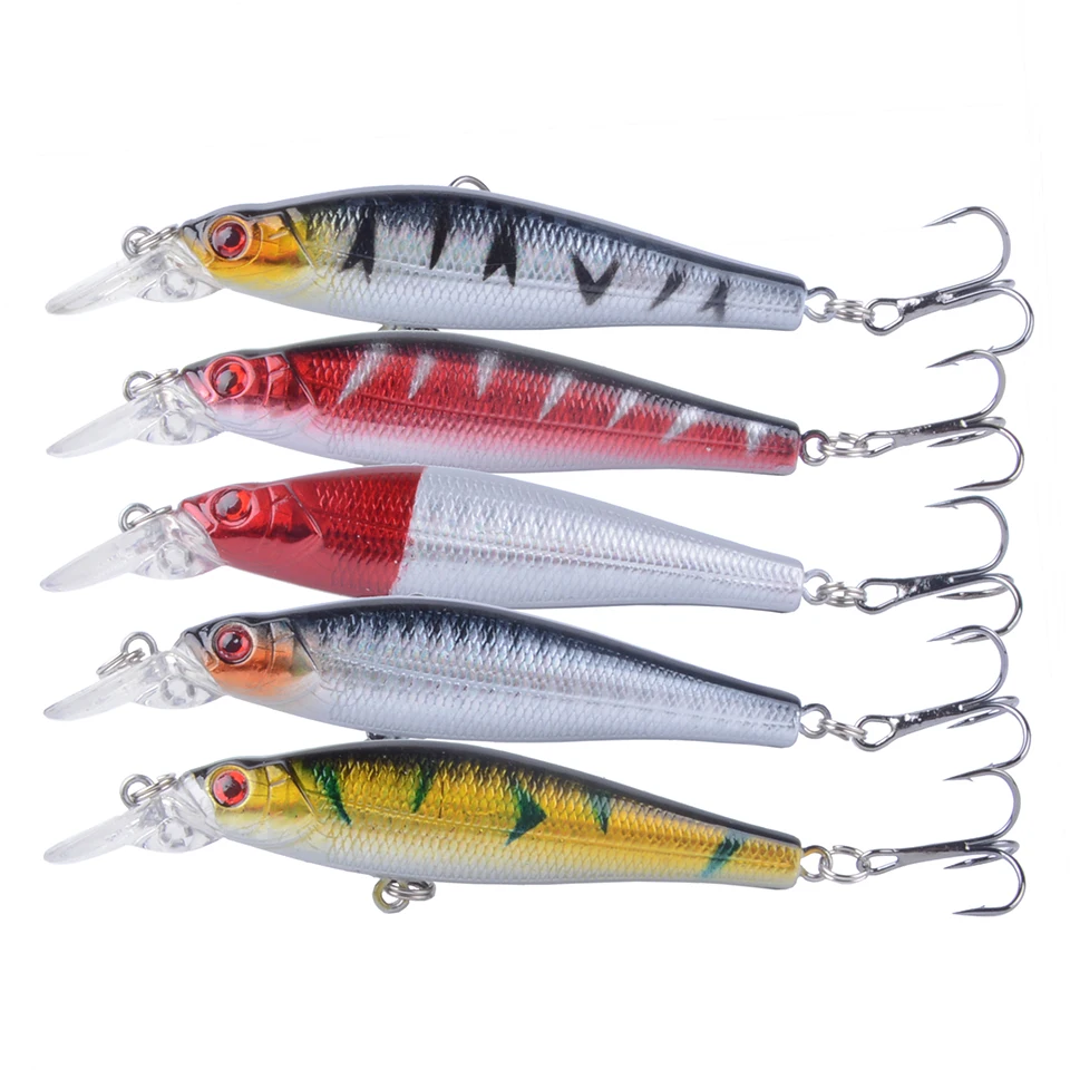 5Pieces Fishing Lure Minnow Wobbler 8cm 8.4g Hard Baits Fishing lure Wobblers Tackle Bass Trout Bait Diving 0.5-2m 3D eyes