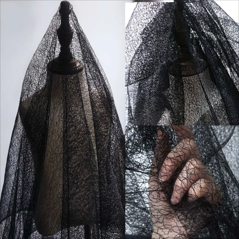 Black Texture Original Irregular Cocoon Hollow Mesh Mesh Transparent Lace Dress Fabric Designer Fabric