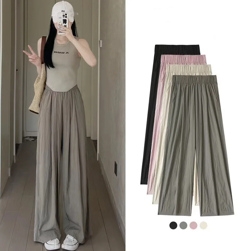 

Pleated Wide Leg Pants Women Kpop Fashion Vintage Y2K Baggy Trousers Summer Goth Streetwear Cheap Clothes Pant Woman Bottoms