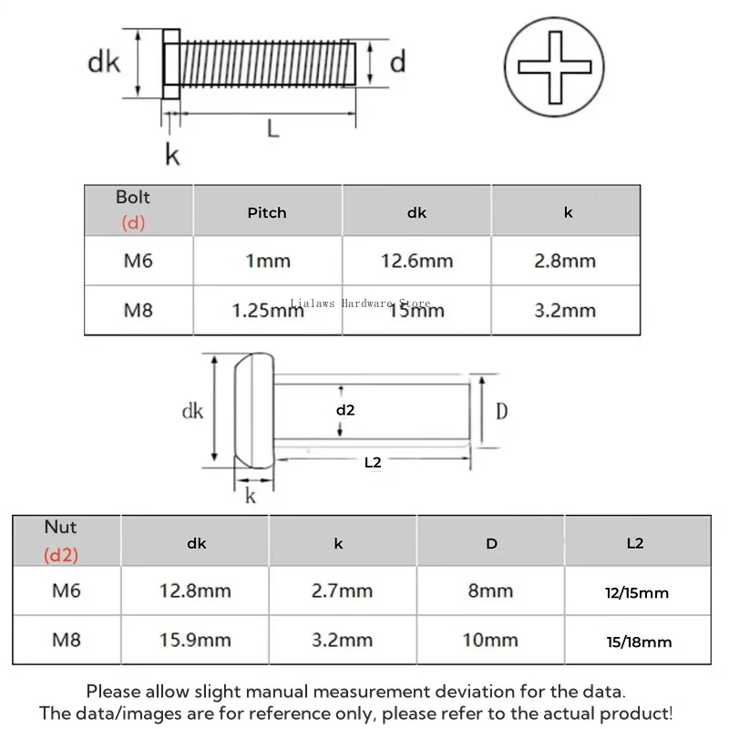 M6 M8 Steel Black Phillips Hypotenuse Flat Head Screw Bolt Down Side Furniture,With Nut Rivet Connector Insert Joint Sleeve Nuts