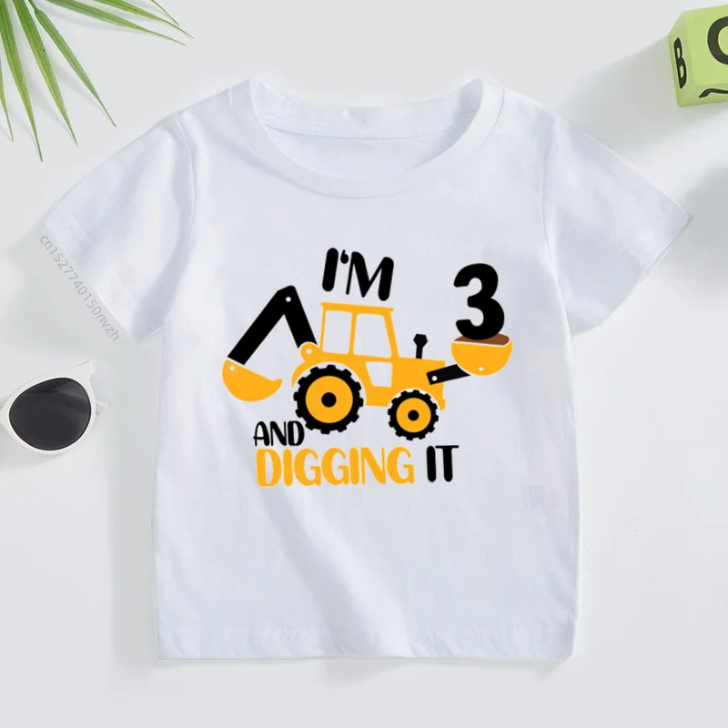 Construction Birthday Shirt 5 Year Old 2nd Boys Fixed printing T Shirt Kids TShirts For Children Party Summer Baby Short Sleeve