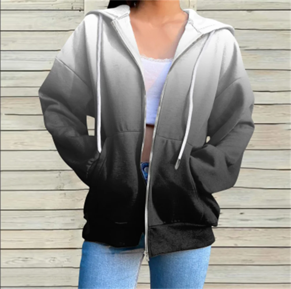 

Ladies Fashionable Printed Zipper Sweater with Pocket Leisure Knitwear for Women