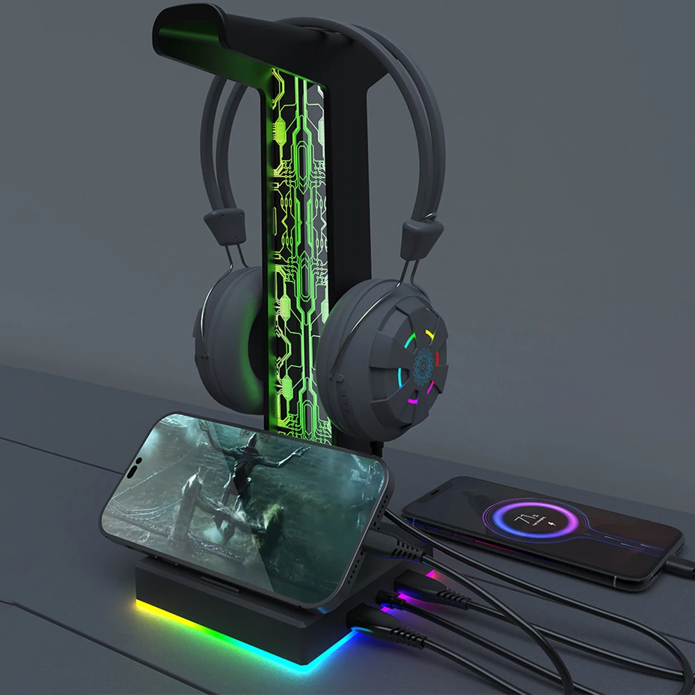 

RGB Lights Headphone Stand Mobile Holder 10 Lighting Modes Headphone Holder for All Headsets Gamers PC Gaming Accessories