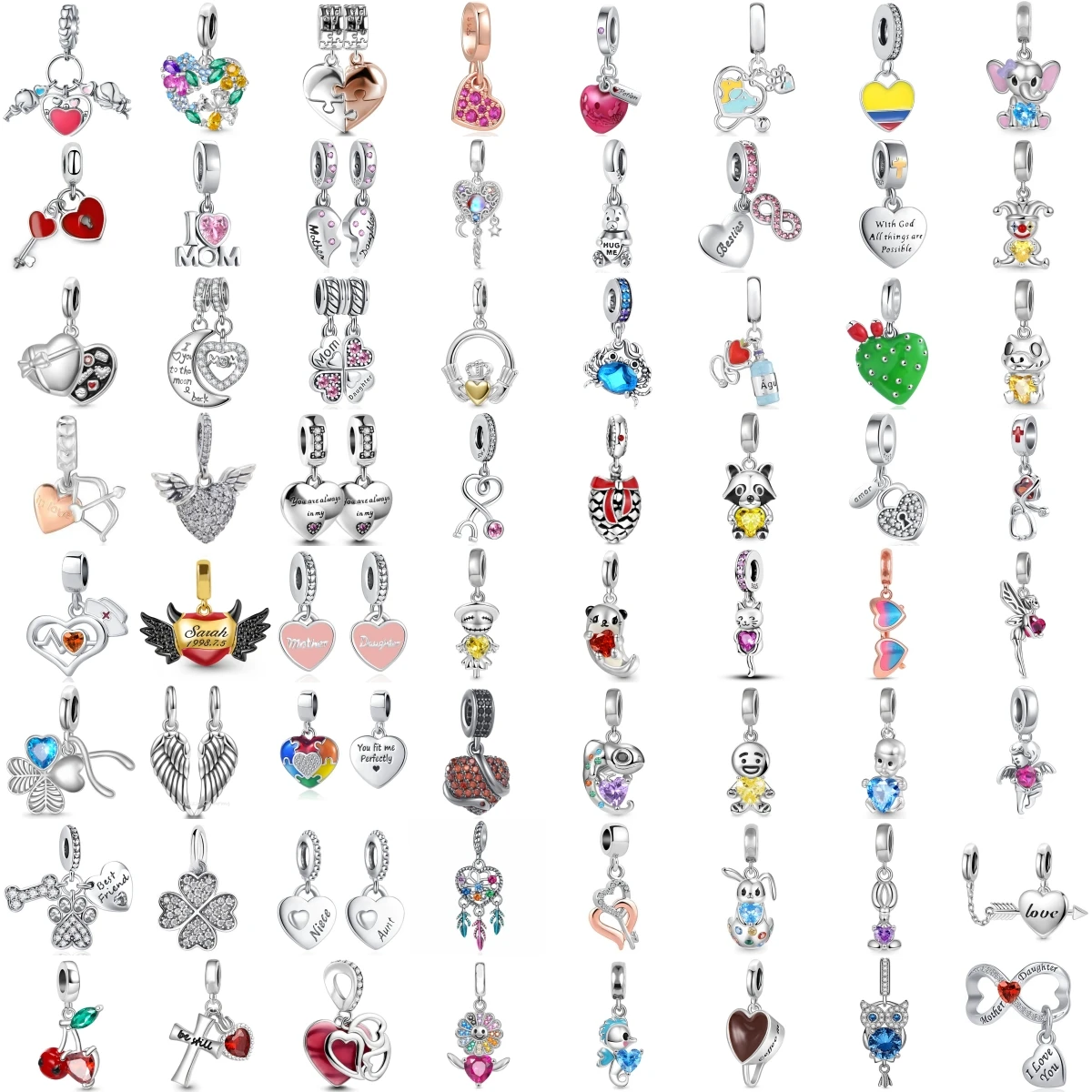 925 Sterling Silver Love Heart Dangle Charms Animal Wing Clover Zircon Enamel Pendant Beads Fit DIY Jewelry Accessories Gift