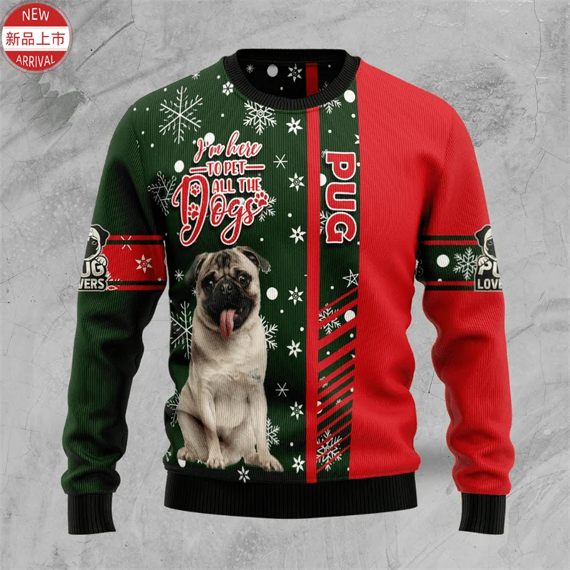 3D Christmas Cute Pugs Lovers Printing Sweatshirts Merry Christmas Pull Dogs Graphic Ugly Christmas Sweater Mens New In Sweaters