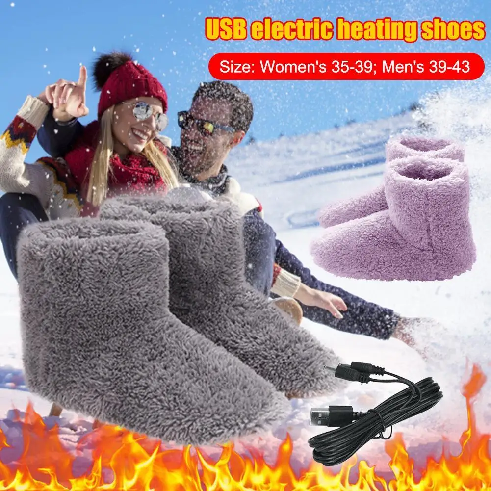 Women Men Rechargeable Foot Warmer Washable USB Heated Shoes House Shoes for Cold Weather