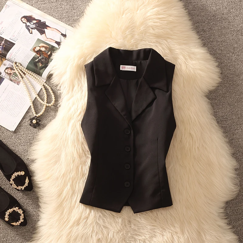 2026 Business Style Short Fit Women's Vest Button up Black Slimming Jacket Outerwear Top Polyester Fabric Spring Season