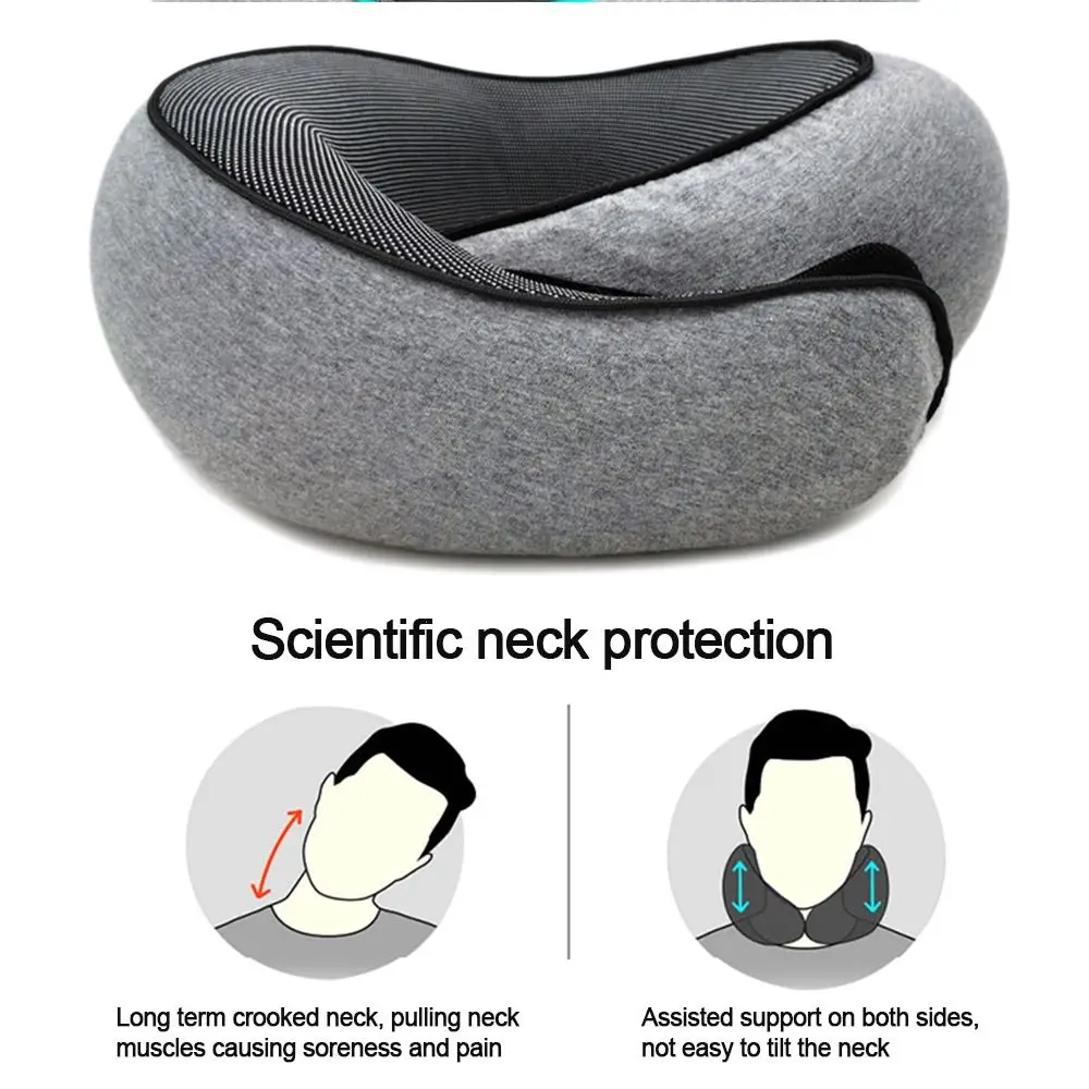U-shaped Travel Neck Pillow Adjustable Soft Airplane Cushion Drawstring Bag Supports Head Neck and Chin Memory Foam Pillow
