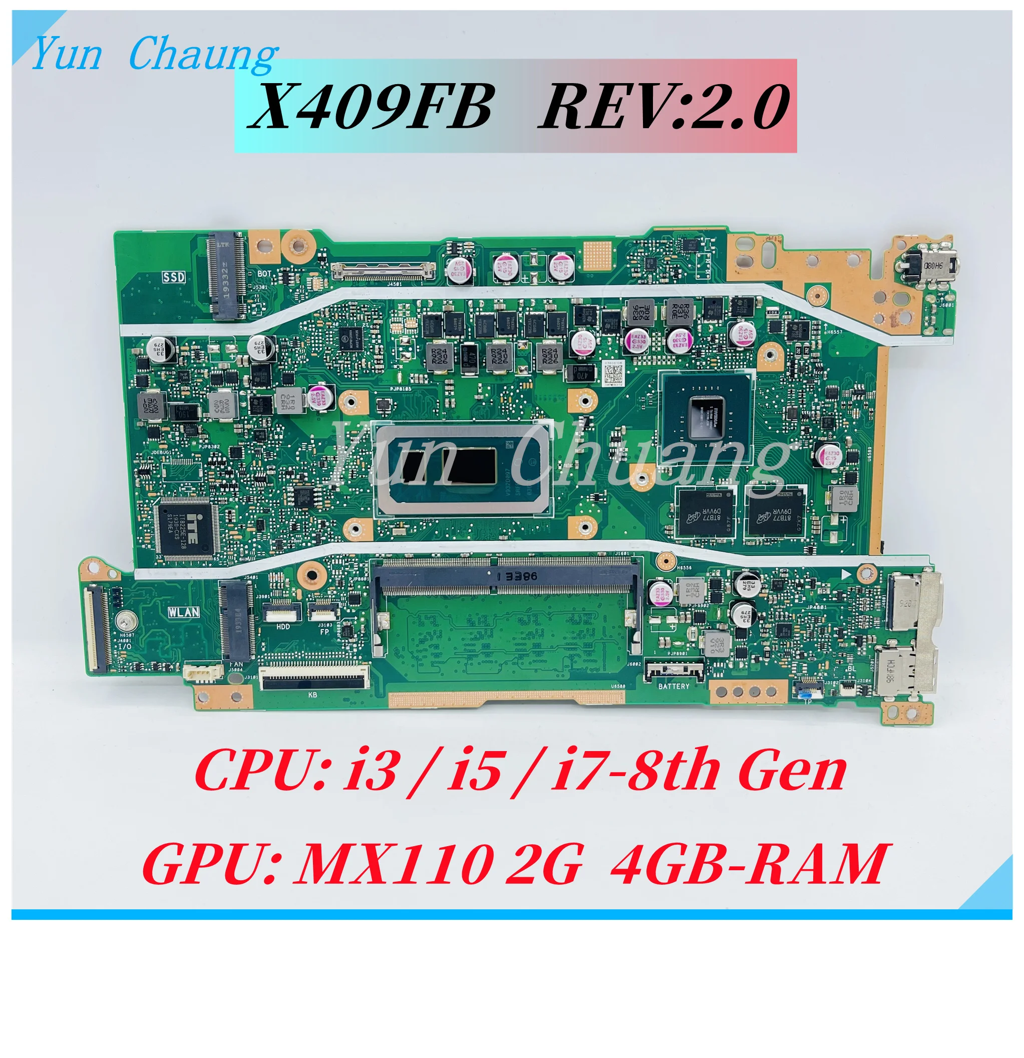 X409FB Mainboard For ASUS X509FB FL8700F Y5200FB Y5200F X409FB Y4200FB Y4200F Laptop Motherboard i3 i5 i7 CPU MX110 2G 4GB-RAM