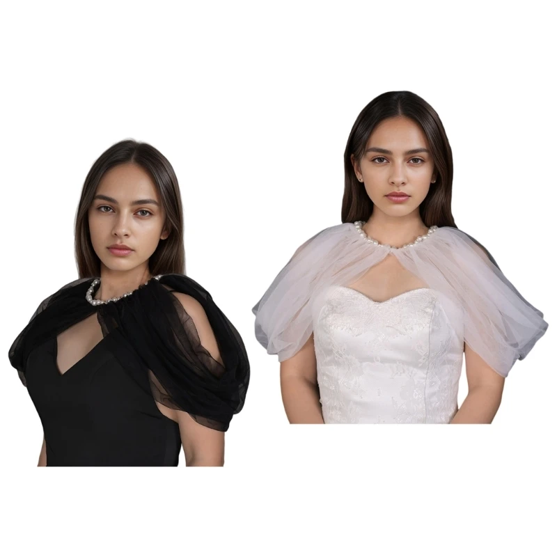 

Elegant Bridal Wrap Tulle Wedding Ruffled Shoulder Cover Stage Costume